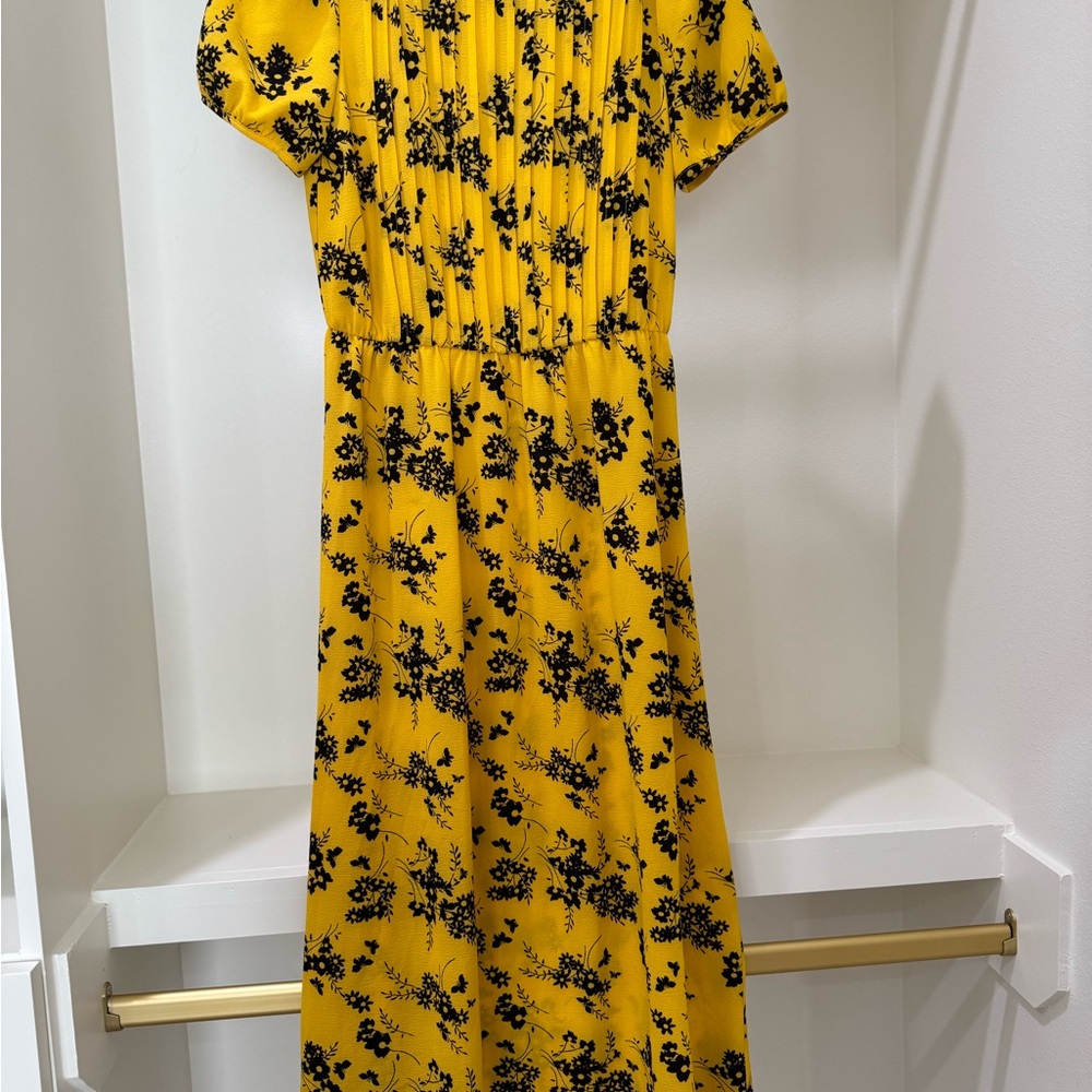 Michael Kors Yellow Dress with Black Floral Design